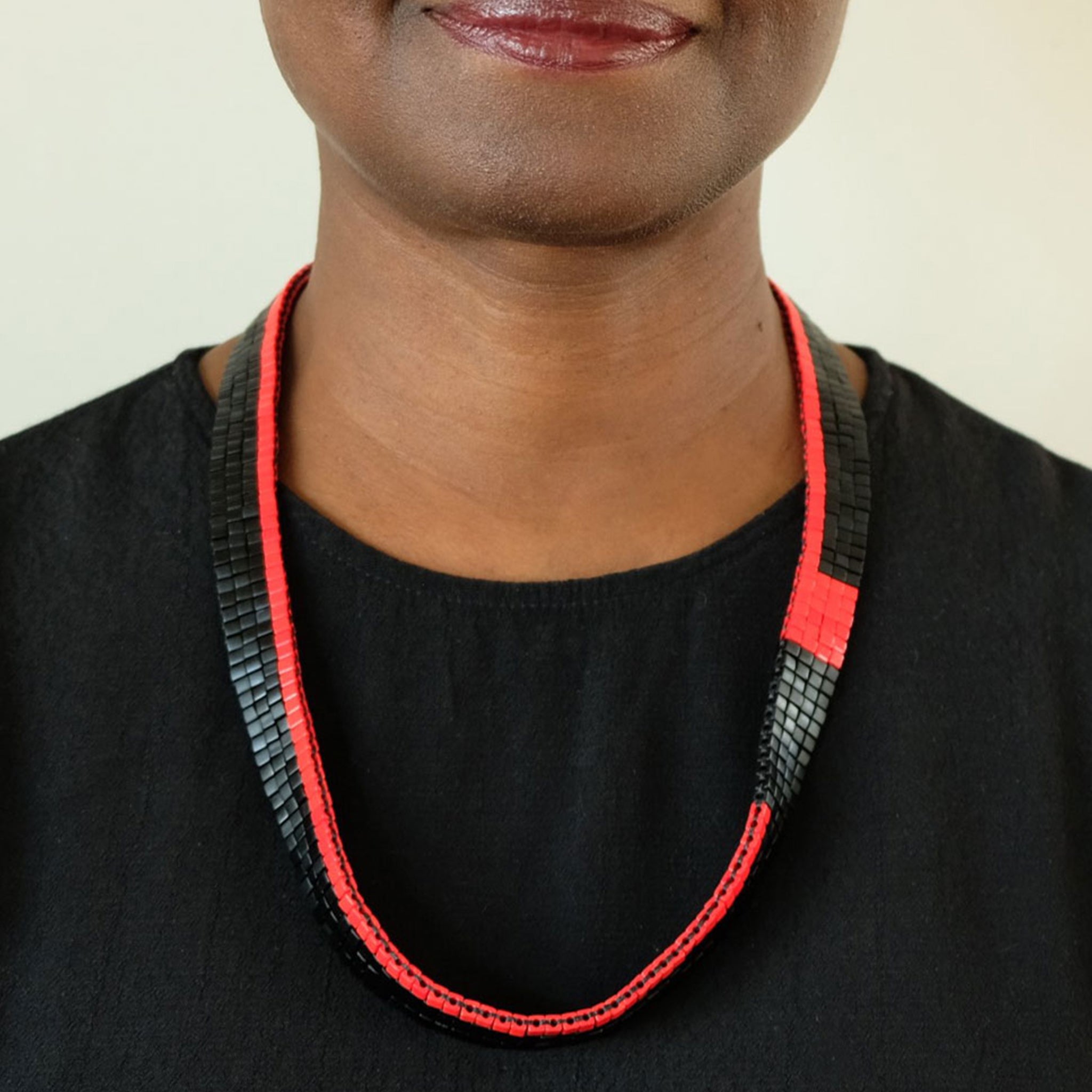 Black and Red Nwene Glass Beaded Necklace